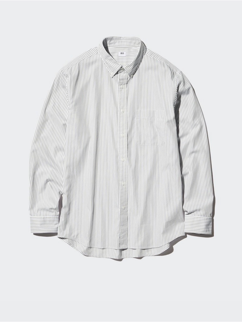 Uniqlo Men’s White and Gray Narrow-Stripe Button-Down Shirt